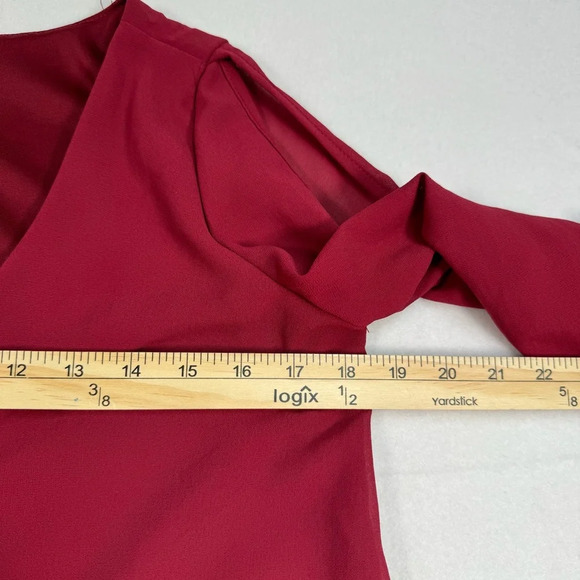 Lulus Sheer Split Long Sleeve Maroon Mini Dress Womens Size Medium Lined - Picture 5 of 10